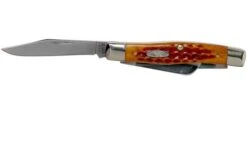 Case Medium Stockman Pocket Worn Harvest Orange Bone, Corn Cob Jig, 17003, 63032 SS Pocket Knife -Knife Haven Sales CE17003 03 case