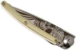 Deejo Tattoo Gold 27g, Yellow Gold Gilded, Latino Skull DJ9AM000021 Pocket Knife -Knife Haven Sales DJ9AM000021 04 deejo