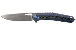 WE Knife Caliber 808A Pocket Knife, Blue Ti, CF Inlay, Satin Blade