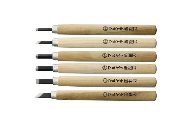 Yoshiharu KL-6 Maruichi Japanese Wood Carving Knives, Set Of 6 In Plastic Case 3 Yoshiharu KL-6 Maruichi Japanese Wood Carving Knives, Set Of 6 In Plastic Case